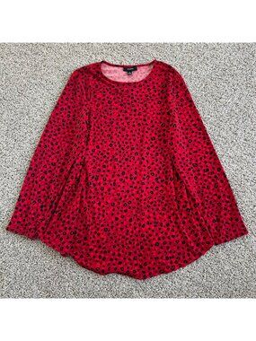 Alfani Red Leopard Print Long Sleeve Tunic Top Womens Medium Polyester Blend